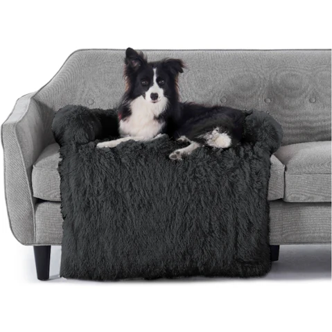 Charlie's Large Shaggy Faux Fur Bolster Sofa Protector Bed - Charcoal