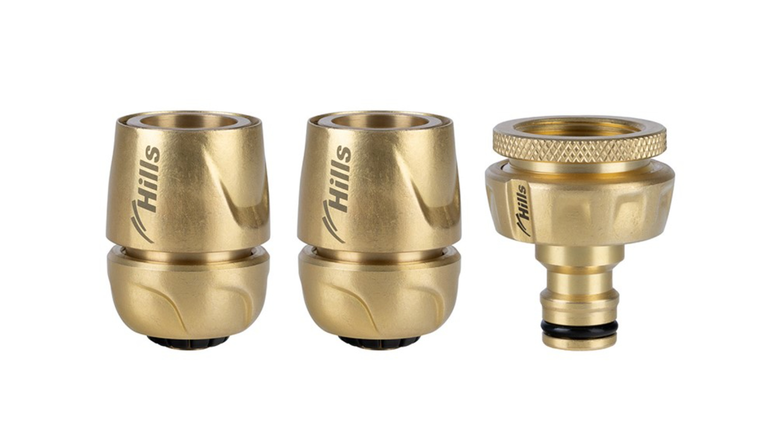 Hills 3 Piece Brass Garden Watering Hose Fitting Set