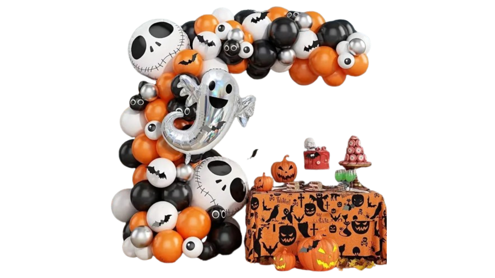 TM 105 Piece Orange and Black with Ghost Skull Balloon Garland Kit