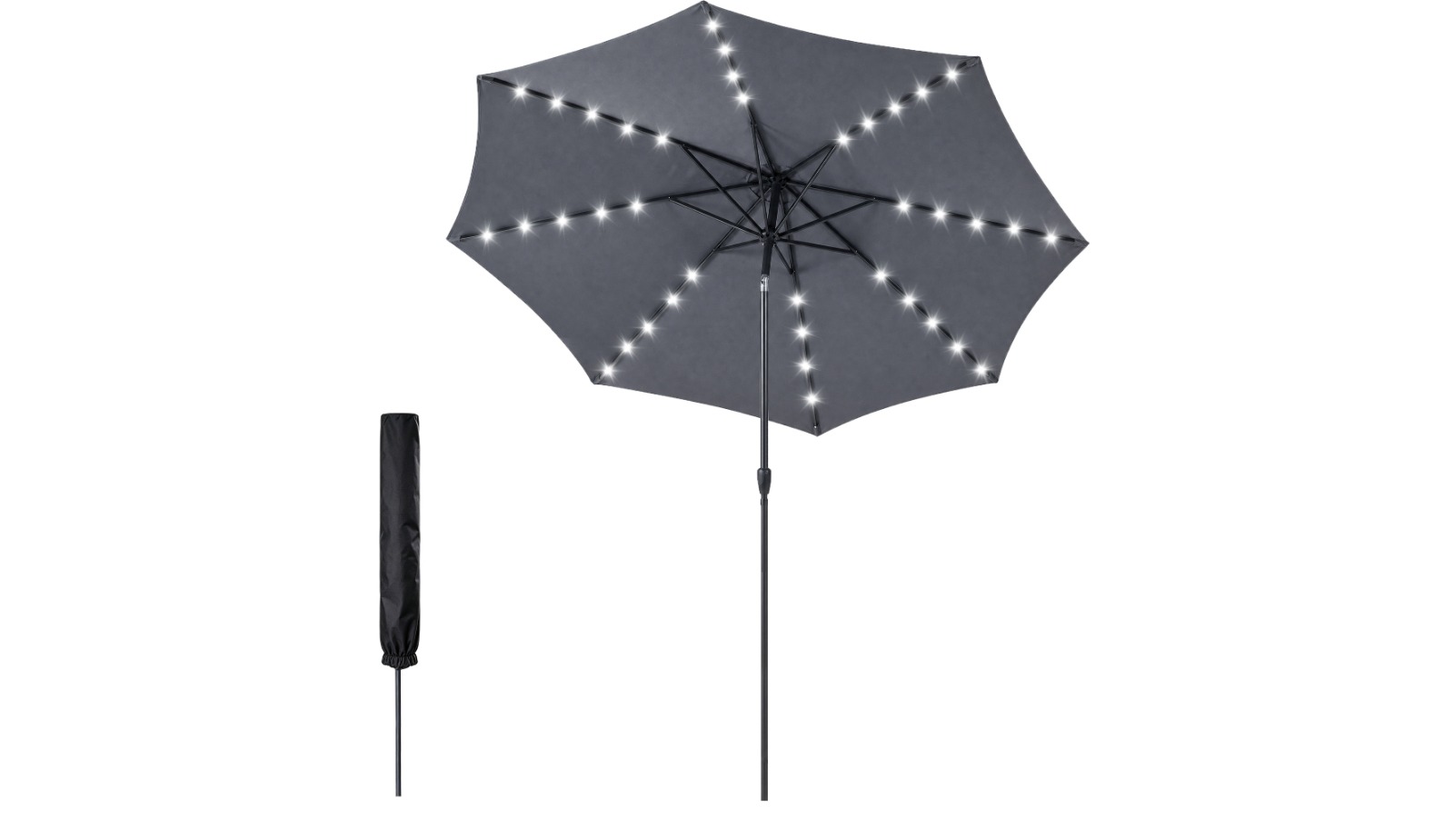 Advwin 3m Outdoor Solar Patio Umbrella with 32 LED Light and Cover - Grey