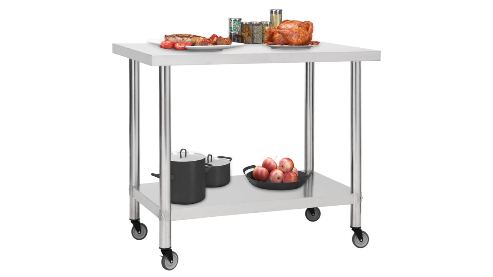 vidaXL Stainless Steel Kitchen Work Table with Wheels - 80 x 60 x 85cm