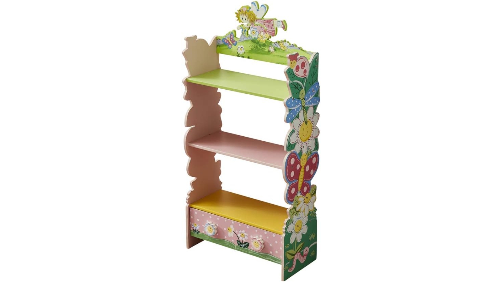 All 4 Kids Olivia the Fairy Girls 3-Tier Flower Bookcase with Drawers
