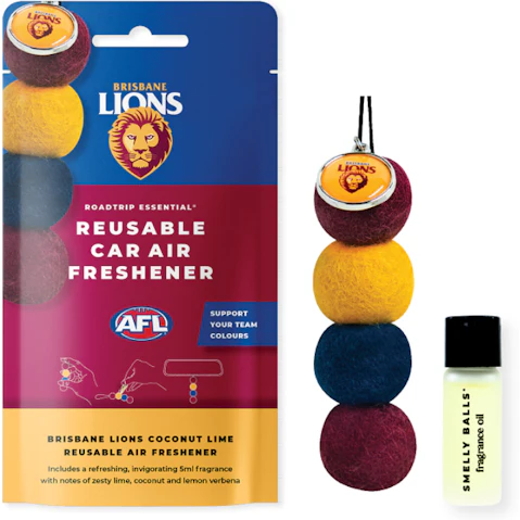 Smelly Balls Roadtrip Essential Brisbane Lions AFL Reusable Car Air Freshener