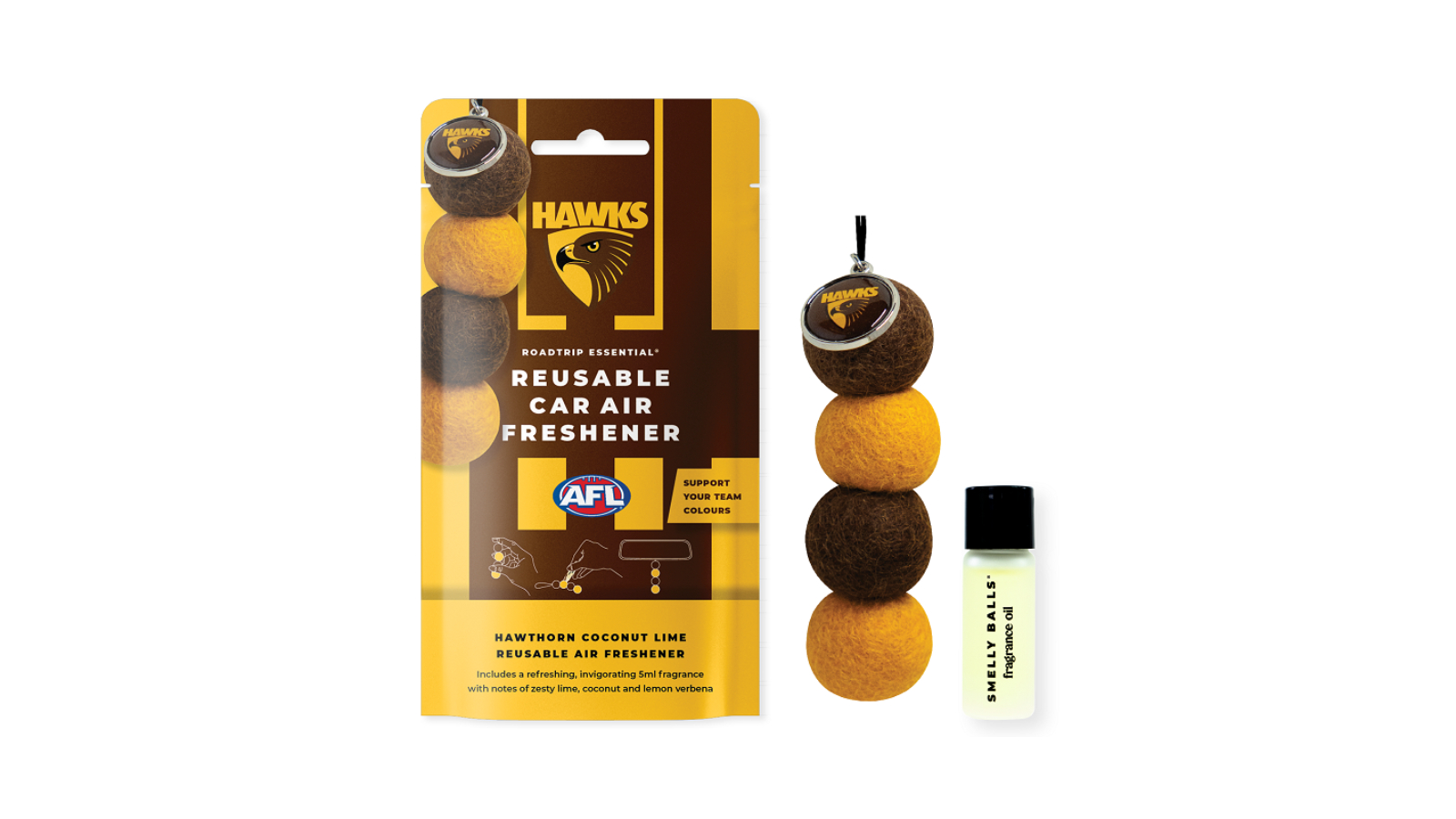 Smelly Balls Roadtrip Essential Hawthorn Hawks AFL Reusable Car Air Freshener