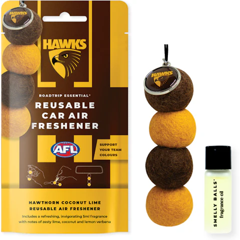 Smelly Balls Roadtrip Essential Hawthorn Hawks AFL Reusable Car Air Freshener