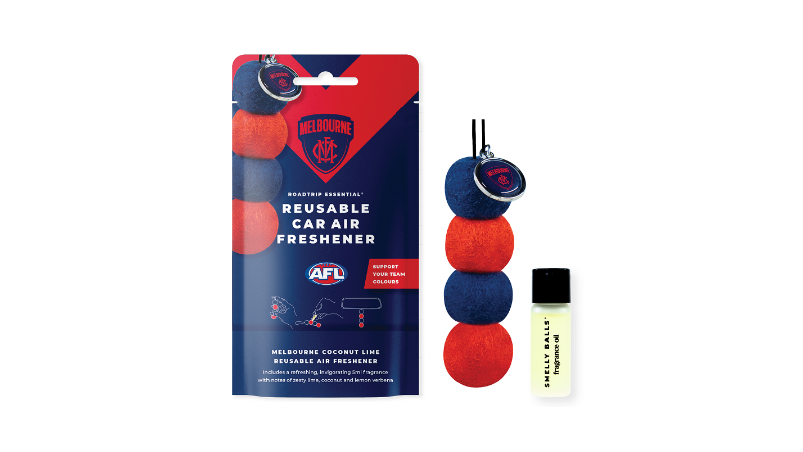 Smelly Balls Roadtrip Essential Melbourne Demons AFL Reusable Car Air Freshener