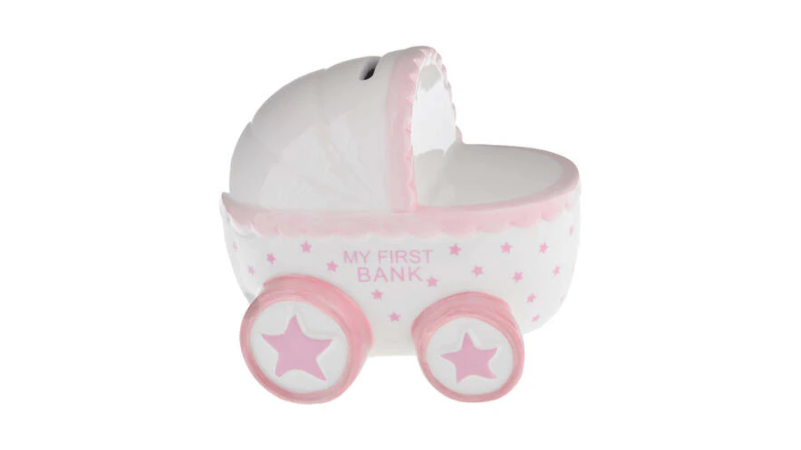 Gibson Gifts Infant Ceramic Pram Money Box Coin Storage with Stopper