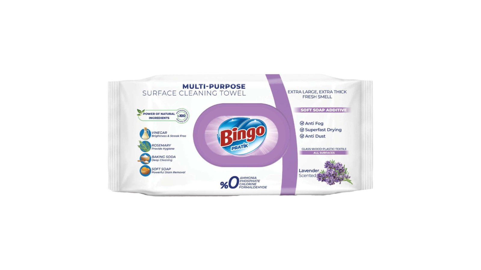 Bingo 96 Piece Surface Cleaning Wet Wipes Lavender