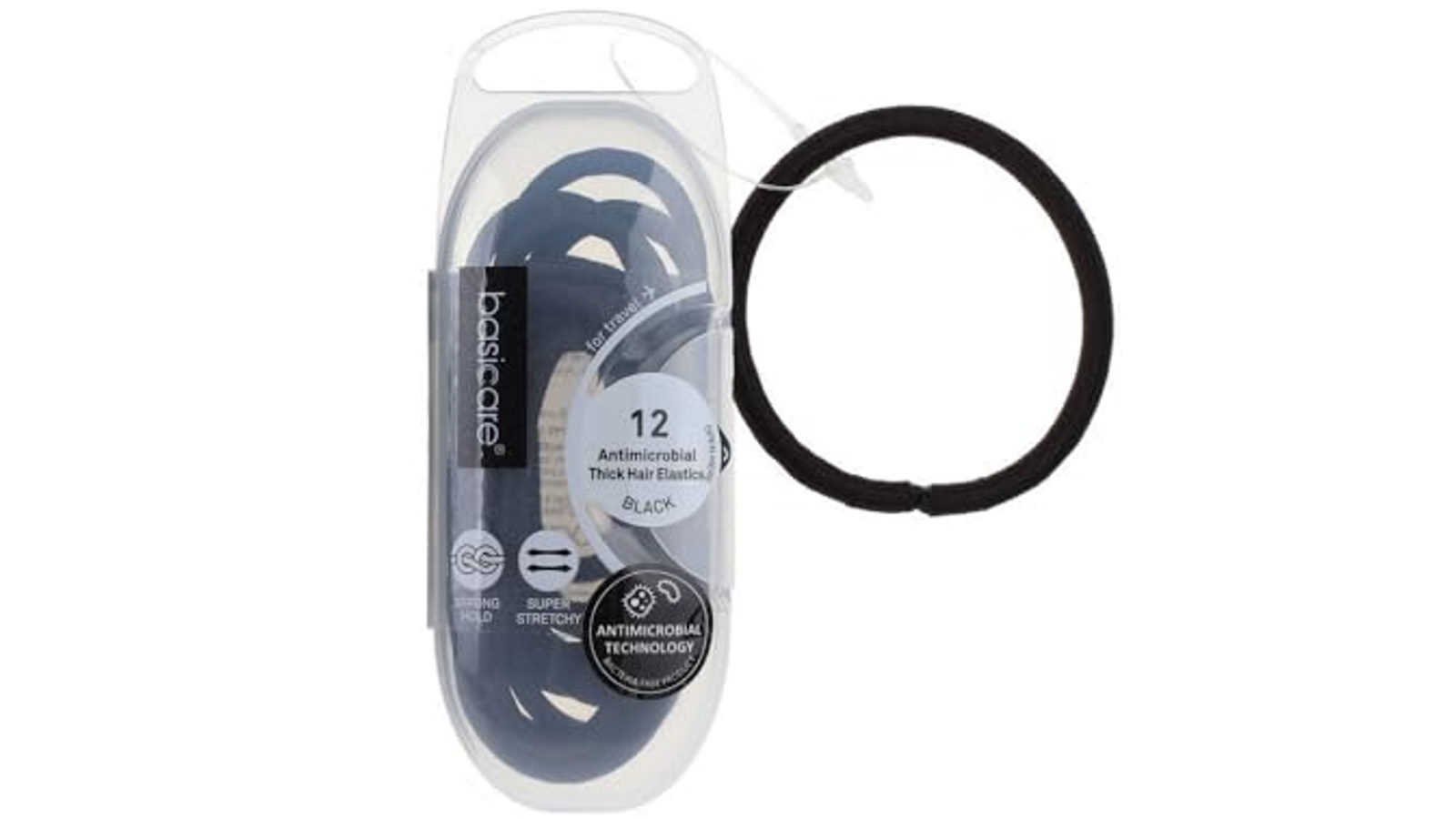 Basicare Pack of 12 Snagless Elastic Round Hairbands - Black