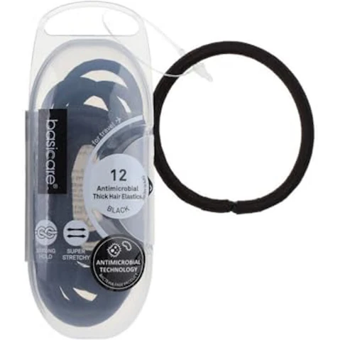 Basicare Pack of 12 Snagless Elastic Round Hairbands - Black
