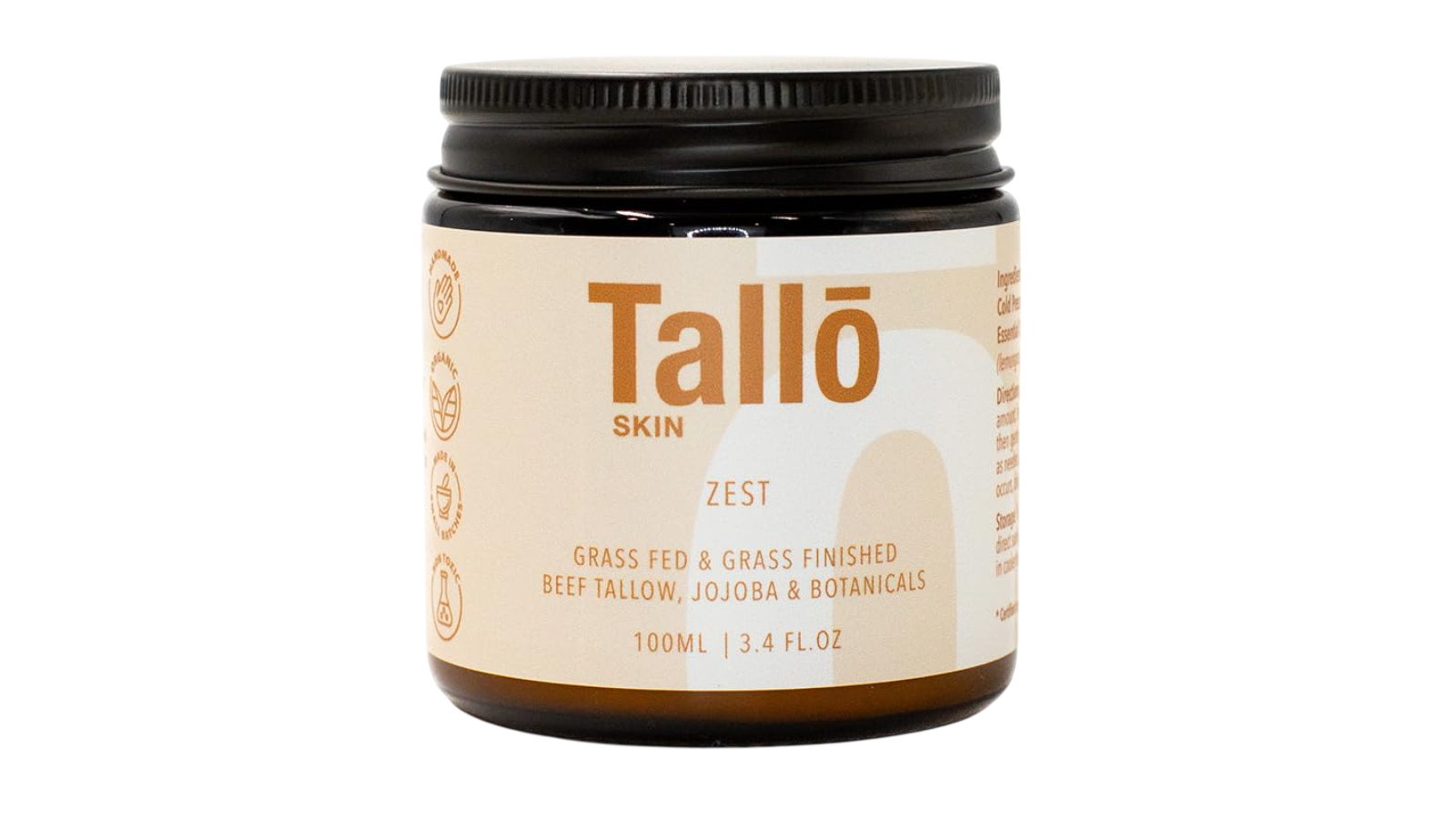 Tallo Skin Organic Tallow Cream Zest Face and Body Moisturizer - 100ml