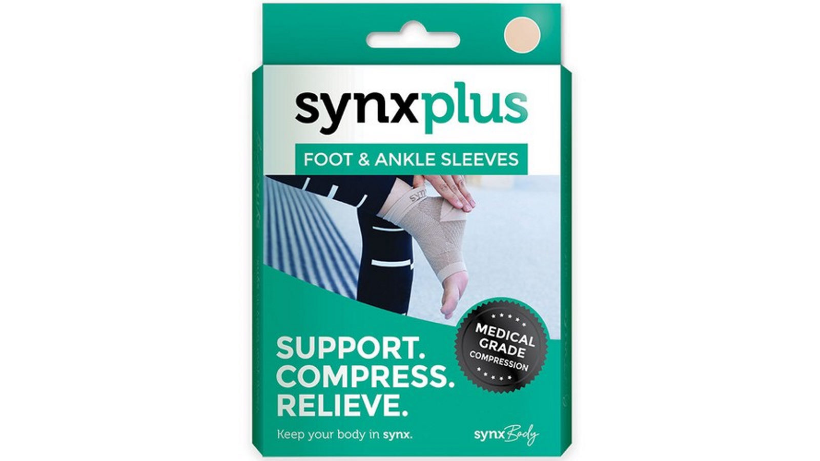 Synxplus Foot And Ankle Compression Sleeve For Pain Relief And Support Nude - Small