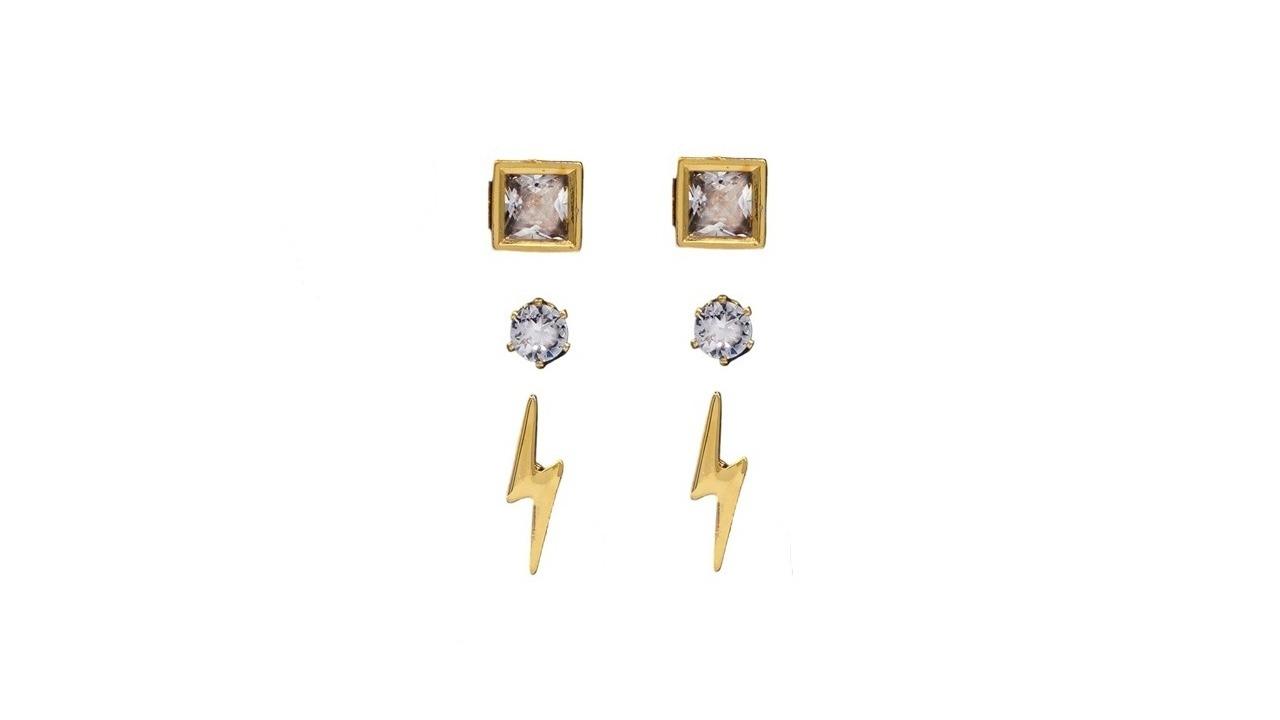 Cubic Zirconia Gold Trio Earring