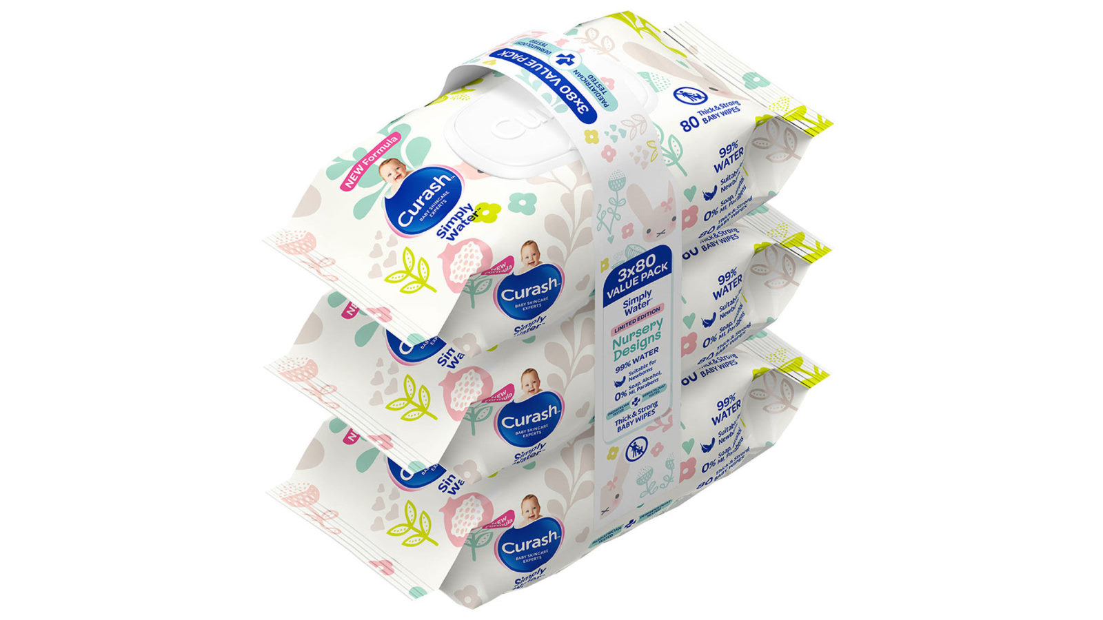 Curash 3 x 80s Simply Water Wipes Bunny