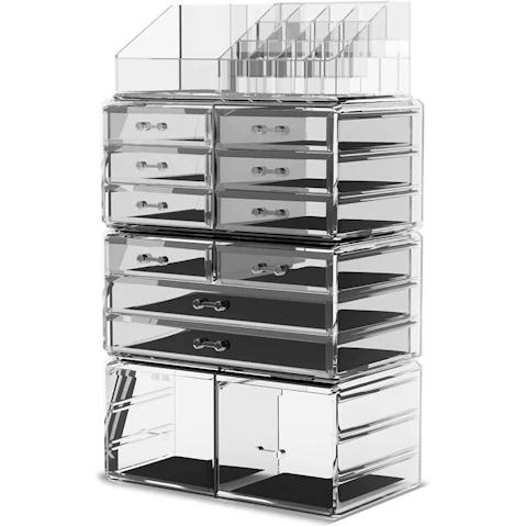 Vikus Makeup Cosmetic Organiser Storage with 12 Drawers Display Boxes - Clear