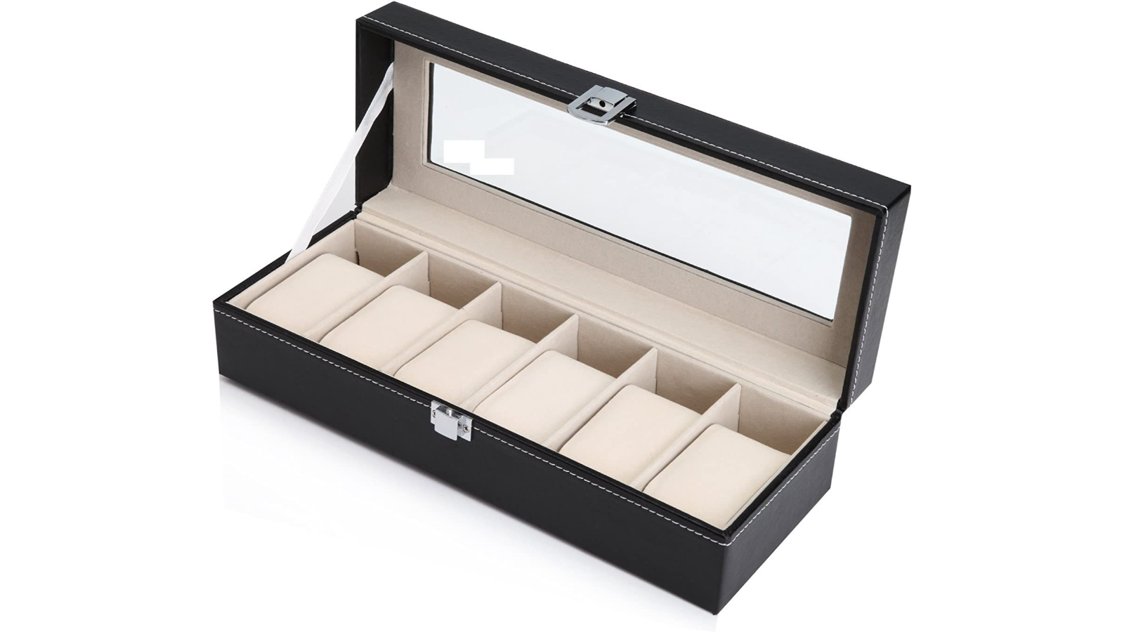 Vikus Black PU Leather Watch Organizer Display Case - 6-Slot