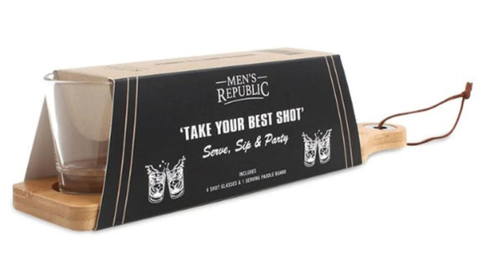 Men's Republic Wooden Paddle Board with 4 Shot Glasses Serving Set