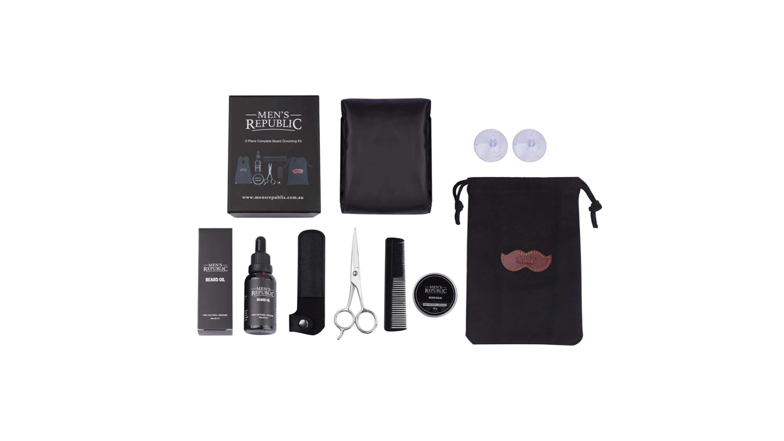 Men's Republic 6 Piece Beard Grooming Kit with Bag and Apron