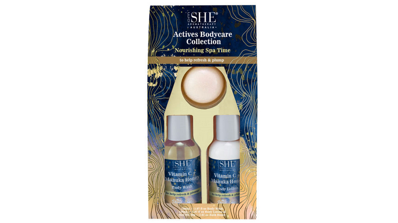 She Aromatheraphy 3 x 150ml Active Body Trio Bath Set with Vitamin C and Manuka Honey