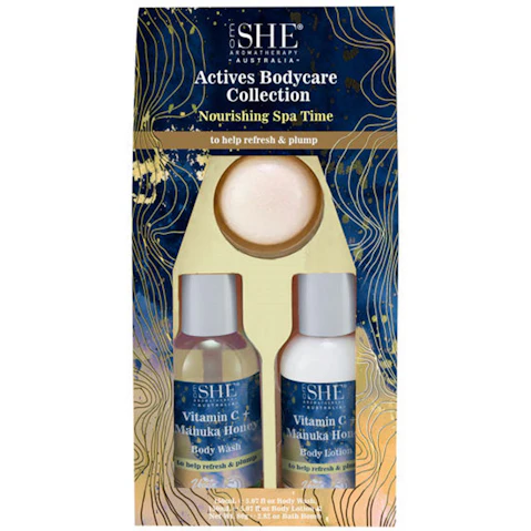 She Aromatheraphy 3 x 150ml Active Body Trio Bath Set with Vitamin C and Manuka Honey