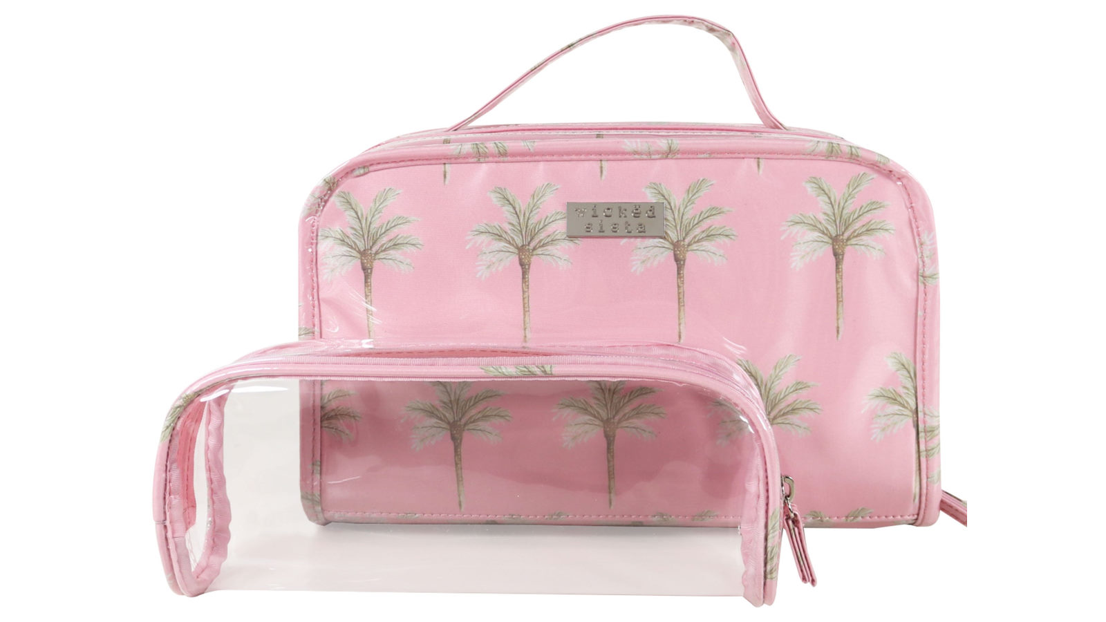 Wicked Sista Island Palm 2 in 1 Cosmetic Bag Set Travel Toiletry Makeup Organiser