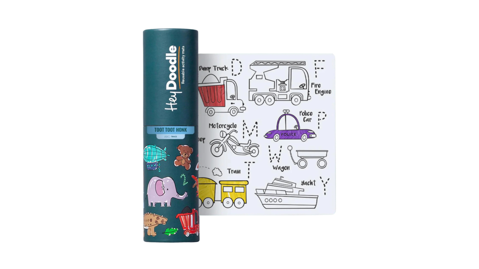 HeyDoodle ABC Toot Toot Honk Minimat Reusable Silicone Colouring Mat - 30 x 20cm