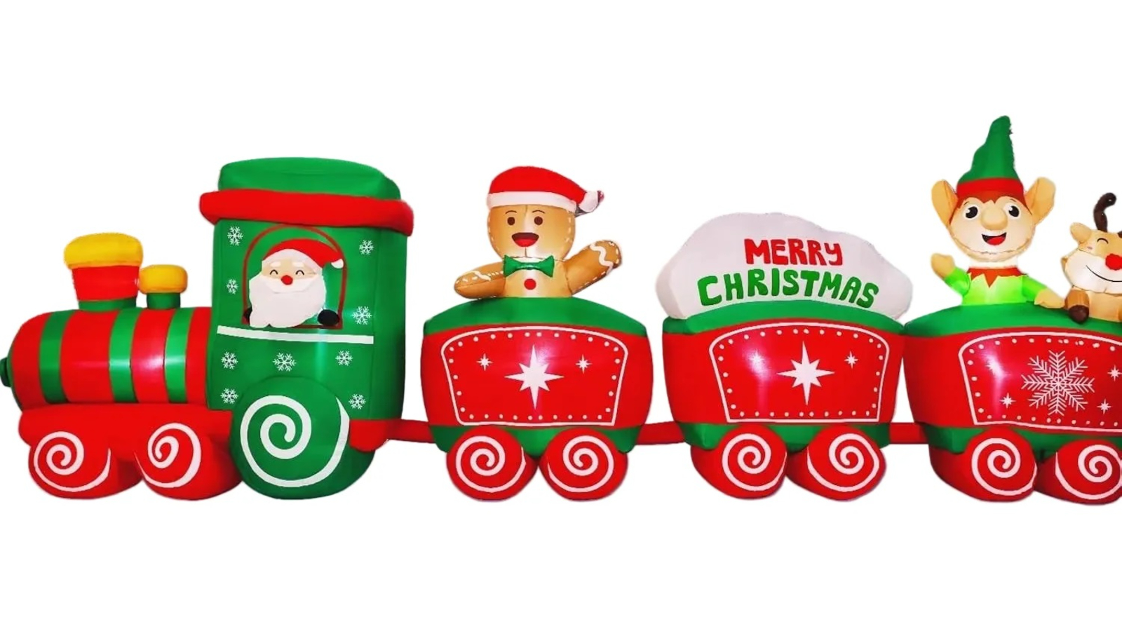 Max Fun Christmas Inflatable Train with Santa Claus Reindeer Gingerbread Man