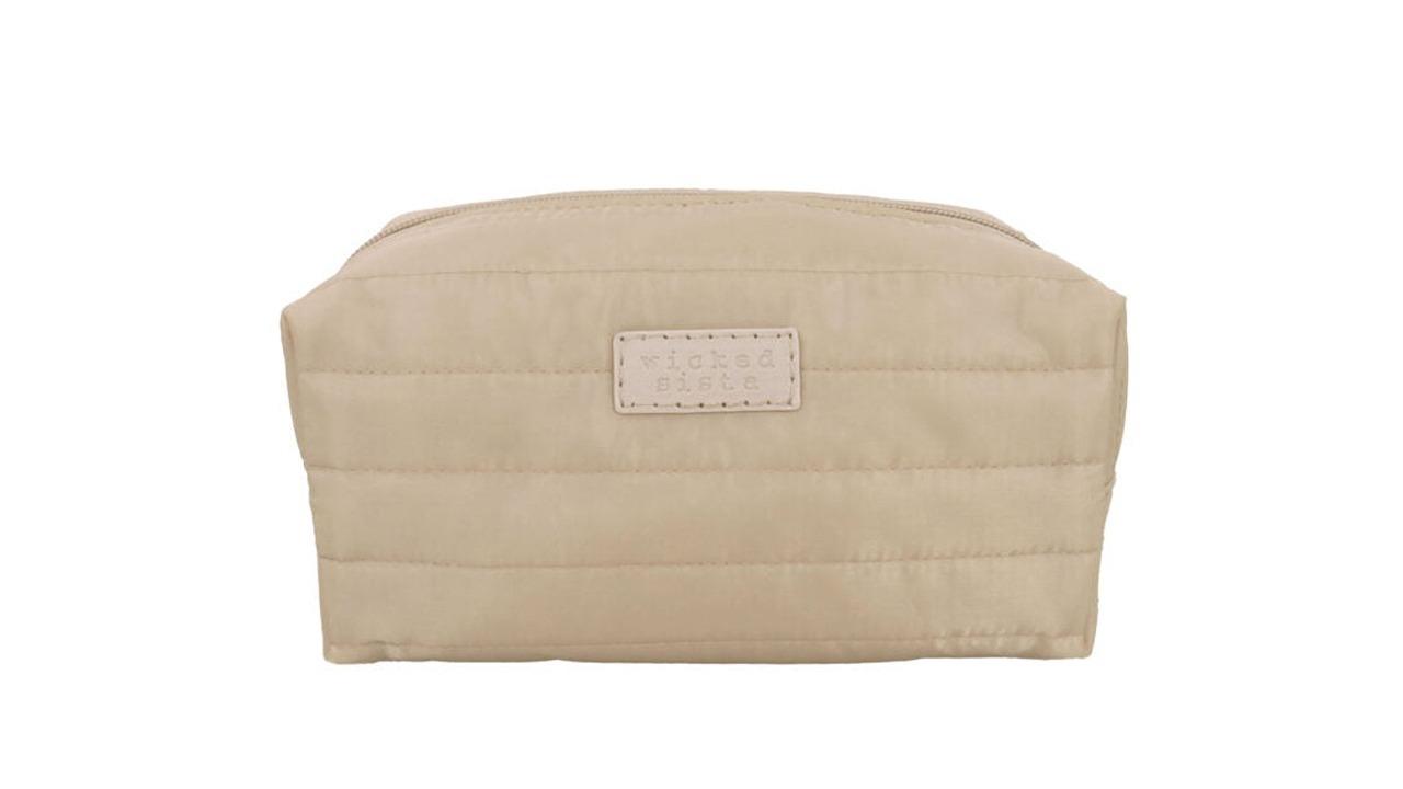 Wicked Sista Quilted Rectangular Beauty Bag - Beige
