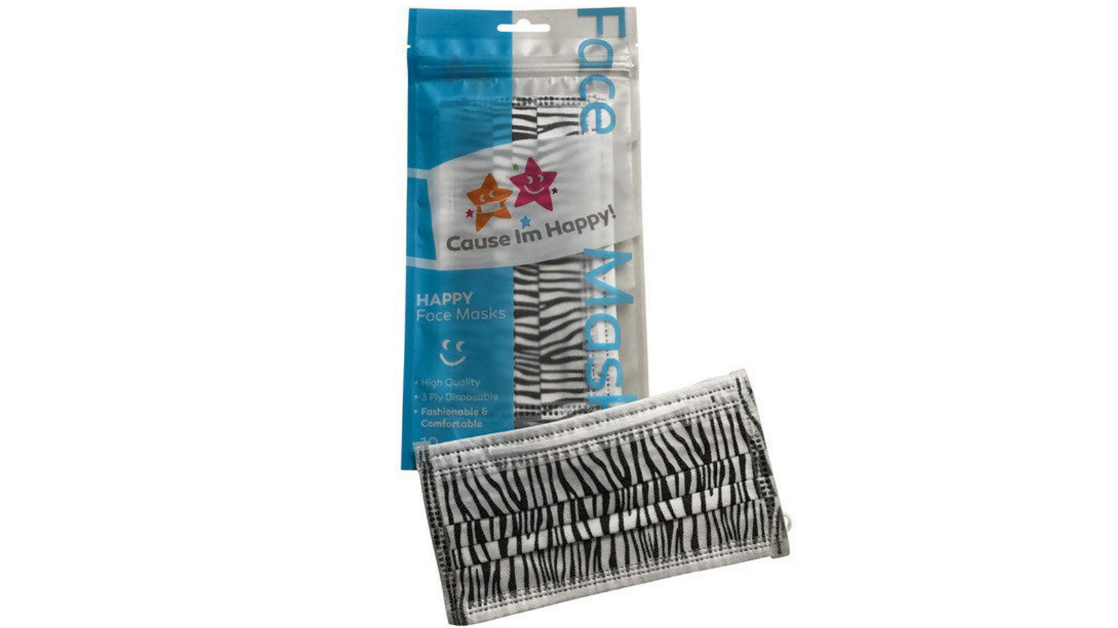Cause I'm Happy Face Mask Zebra