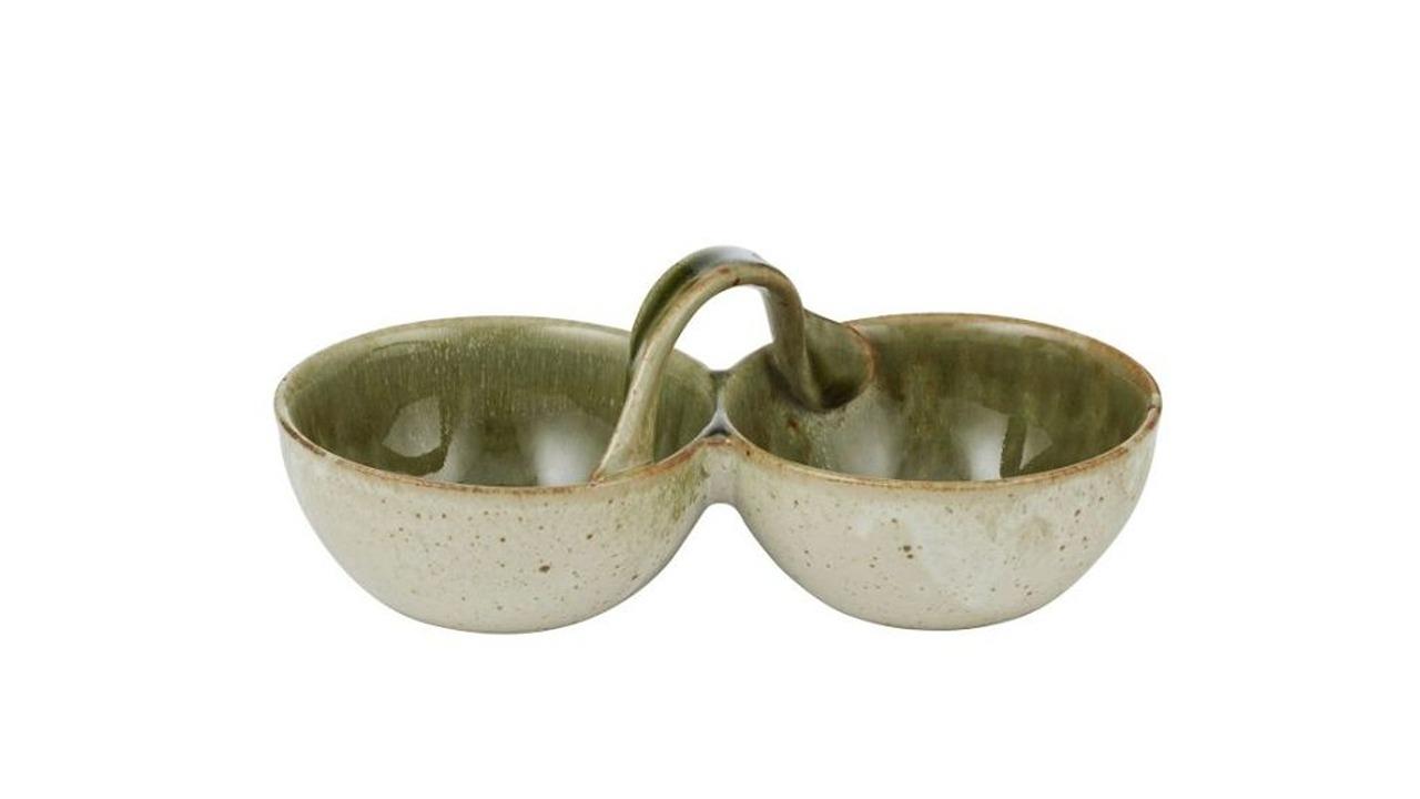 Urna Olive Ceramic Double Bowl - 20 x 10 x 7.5cm