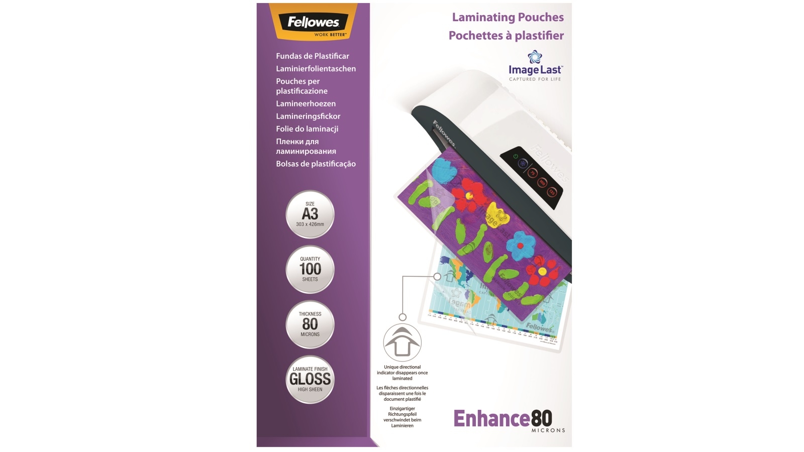 Fellowes ImageLast A3 80 Micron Laminating Pouch - 100 Pack 