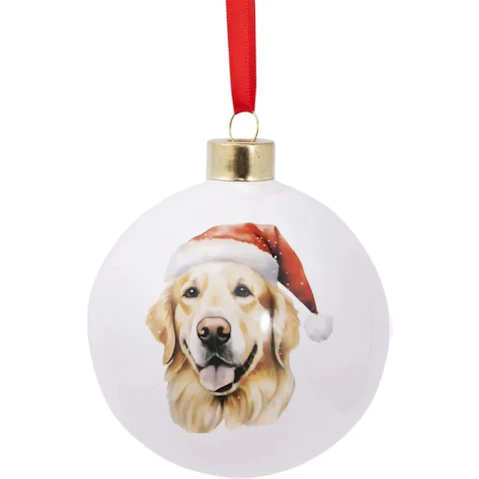 Splosh Golden Retriever Round Tin Bauble Christmas Ornament - 7.5cm