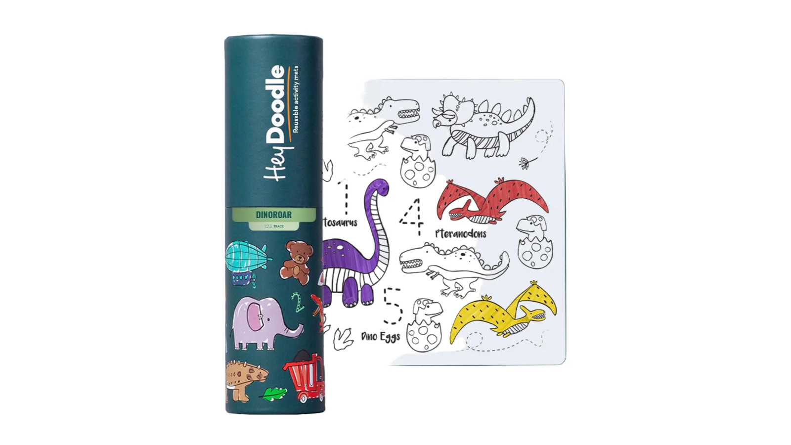 HeyDoodle 123 Dinoroar Reusable Silicone Mini Colouring Mat - 20 x 15cm