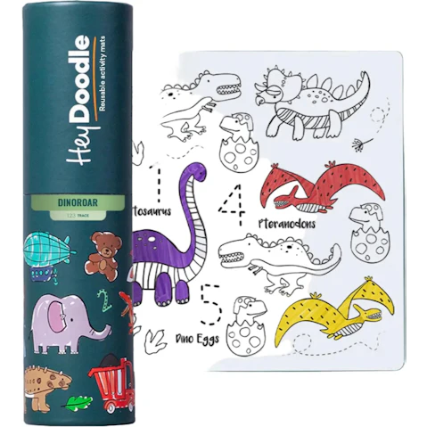 HeyDoodle 123 Dinoroar Reusable Silicone Mini Colouring Mat - 20 x 15cm