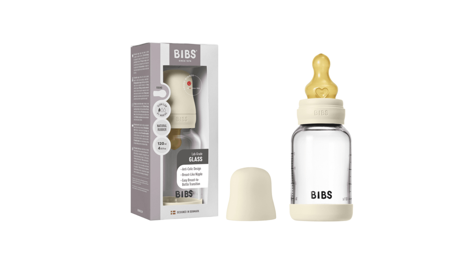 Bibs Glass 120ml Baby Bottle Complete Set - Ivory