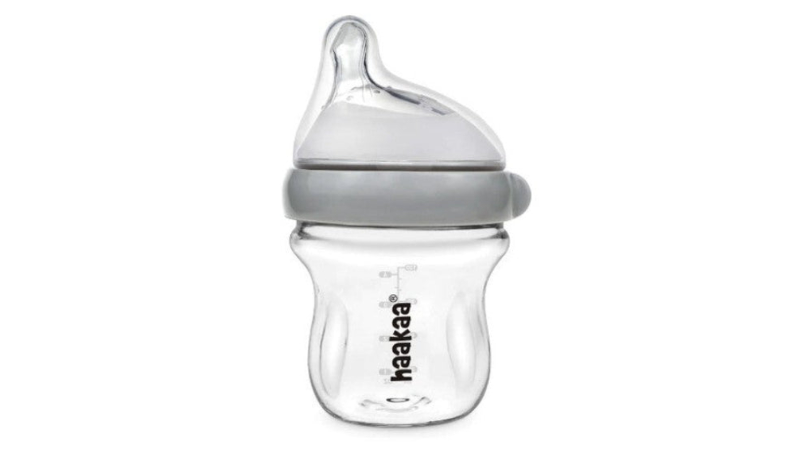 Haakaa Grey Slow Flow Teat Glass Baby Bottle - 120ml