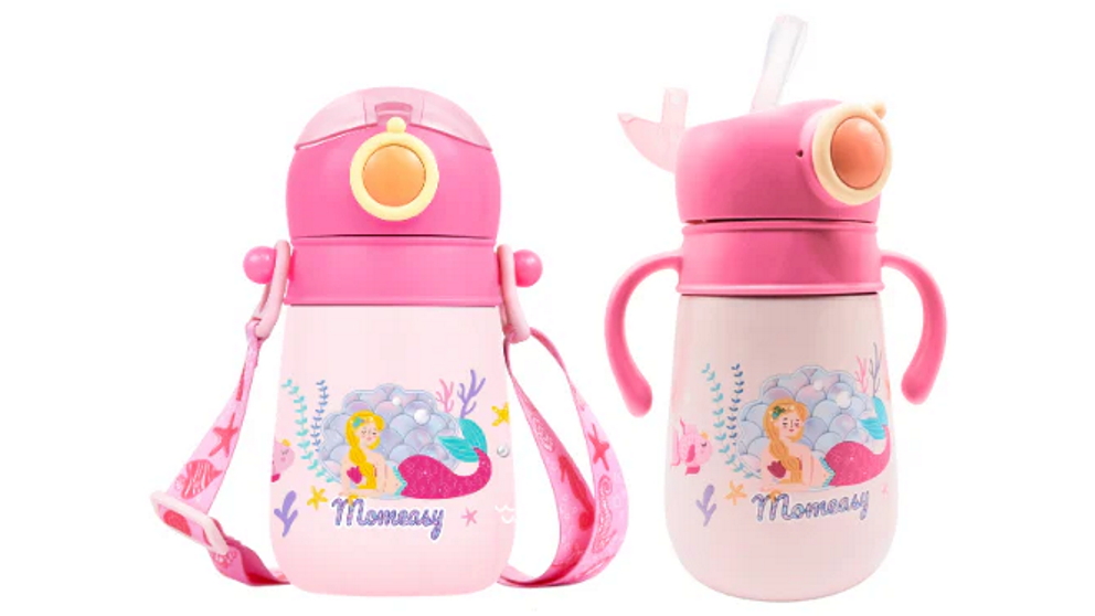Momeasy 400ml BPA Free Kids Water Bottle with Straw and Handle