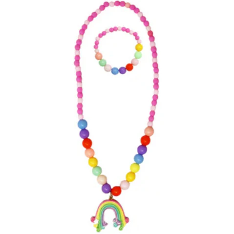 Pink Poppy Rainbow Cloud Necklace and Bracelet Set
