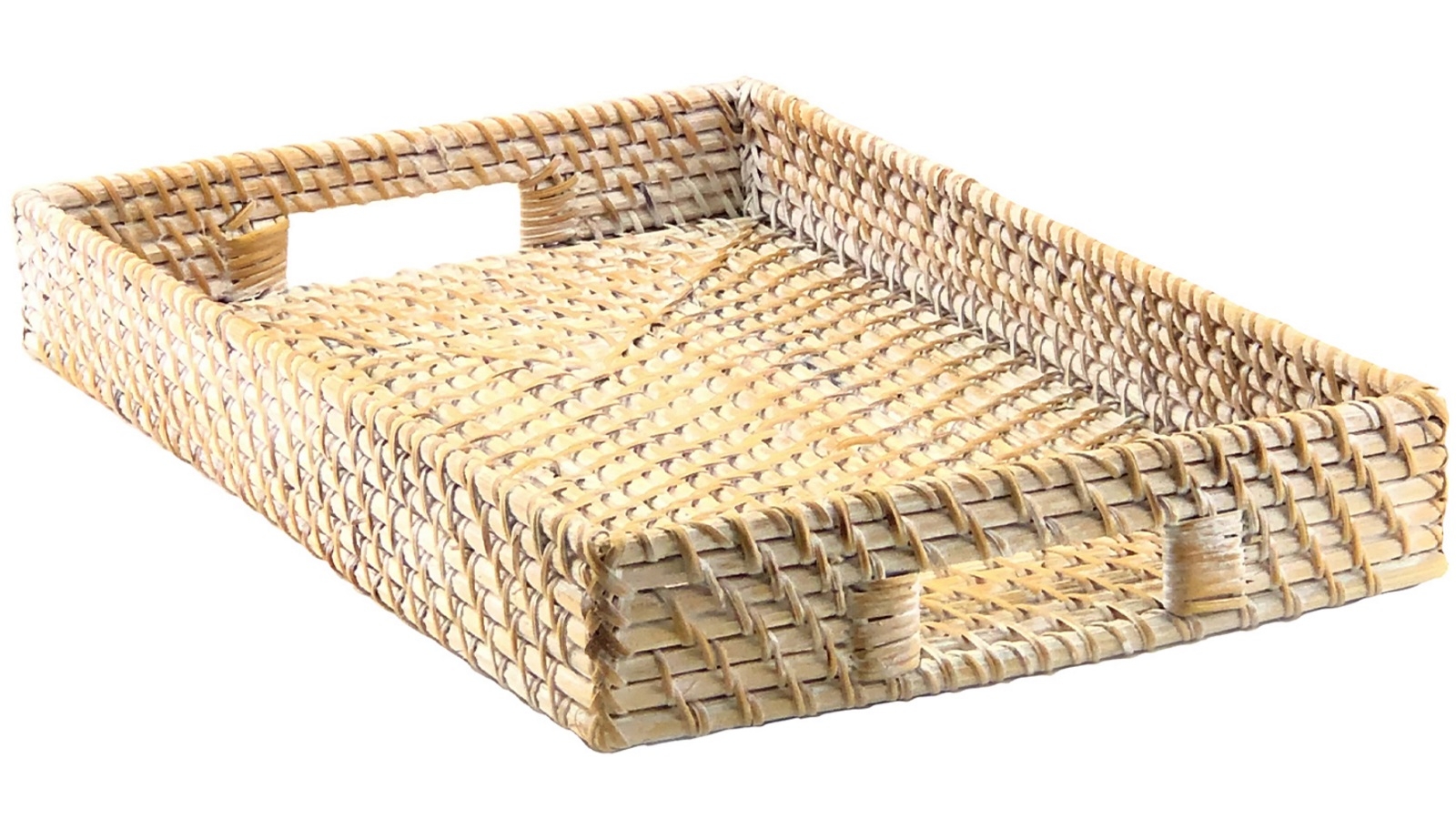 Nova Star White Wash Rattan Rectangular Serving Tray - Medium