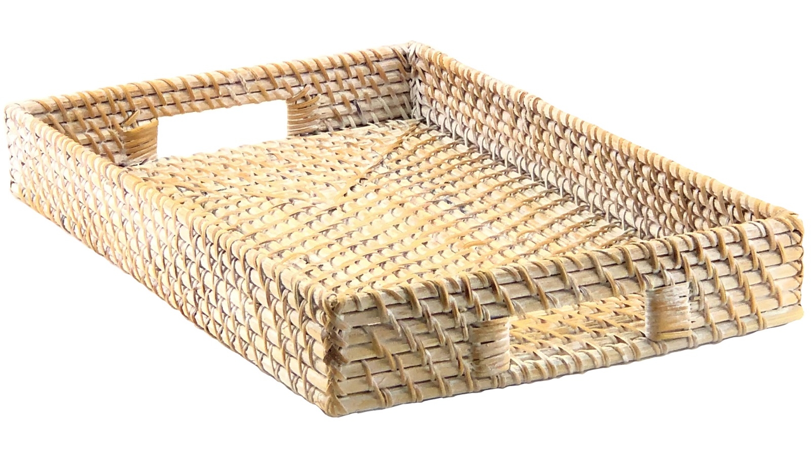 Nova Star White Wash Rattan Rectangular Serving Tray - Large