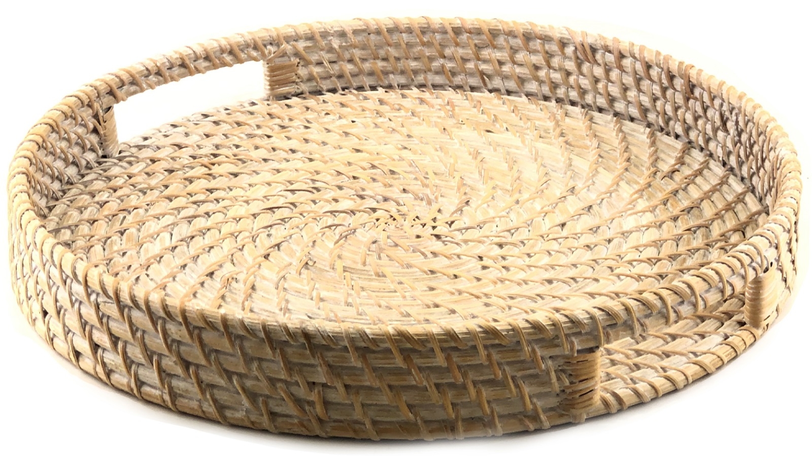 Nova Star White Wash Rattan Tray Round - 38cm