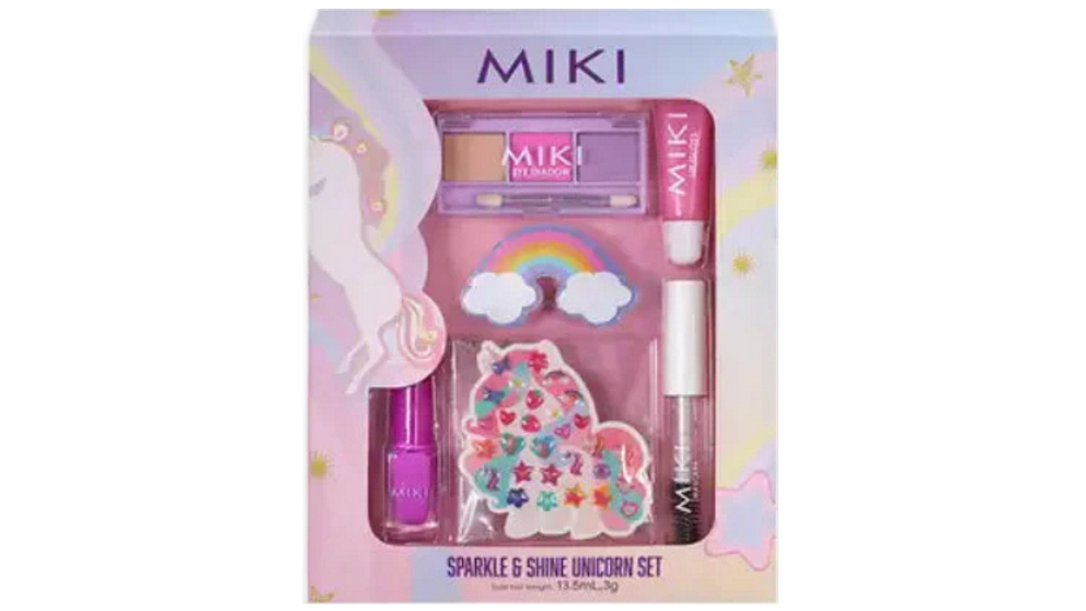 Miki Sparkle and Shine Unicorn Kids Makeup Set with Lip Gloss Nail Polish and Body Glitter