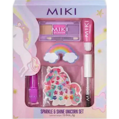 Miki Sparkle and Shine Unicorn Kids Makeup Set with Lip Gloss Nail Polish and Body Glitter