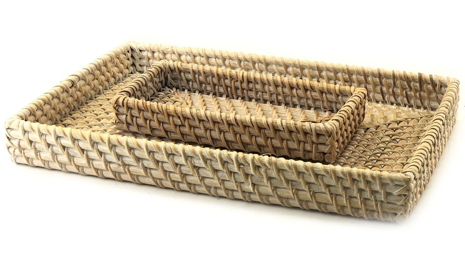 Nova Star White Wash Rattan Caddy Tray - 2 Piece Set