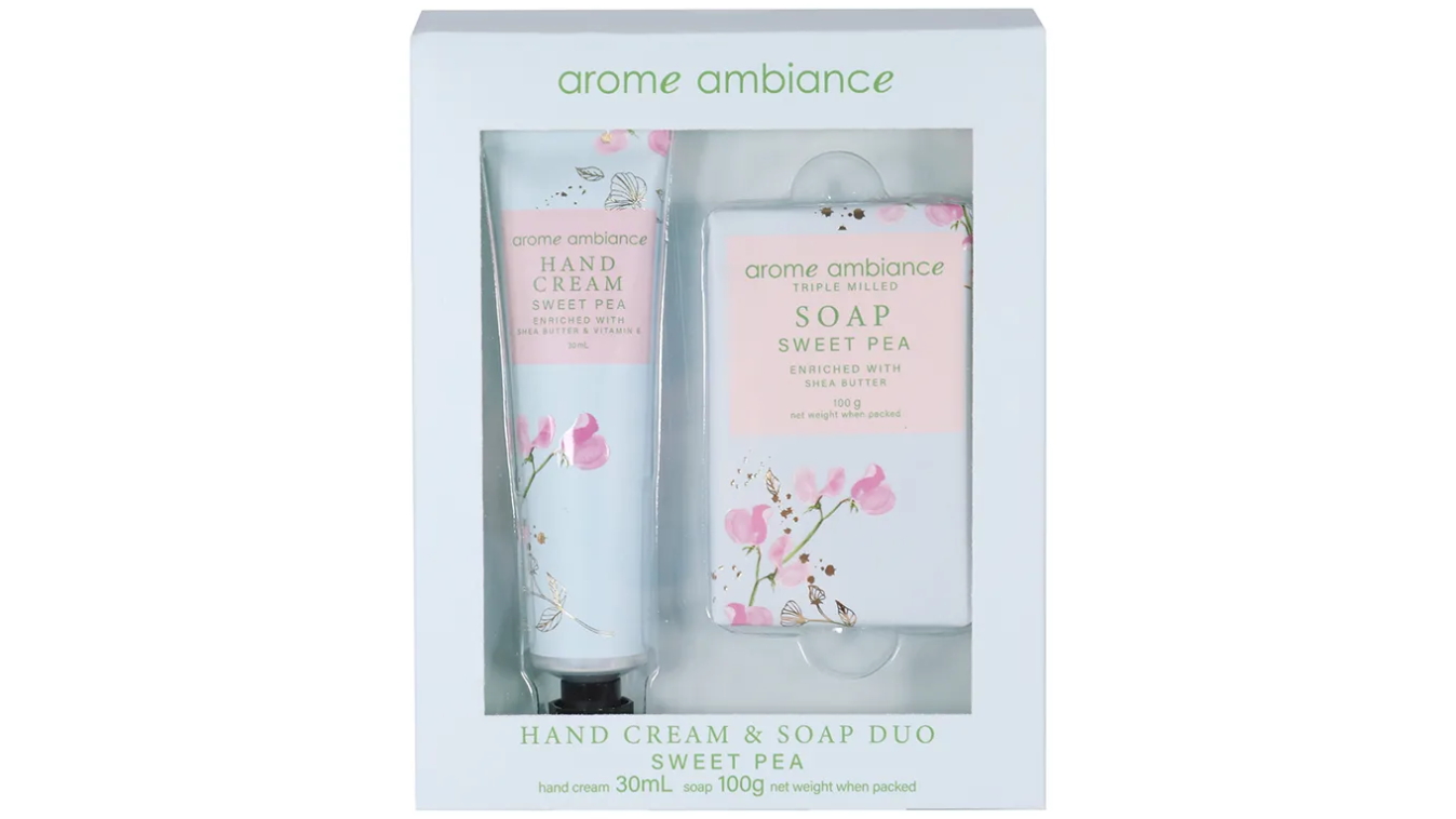 Arome Ambiance Floral Glimmer 30ml Hand Cream and 100g Soap Duo Set - Sweet Pea