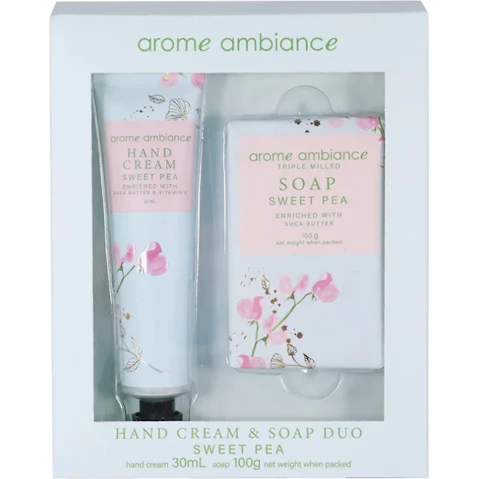 Arome Ambiance Floral Glimmer 30ml Hand Cream and 100g Soap Duo Set - Sweet Pea