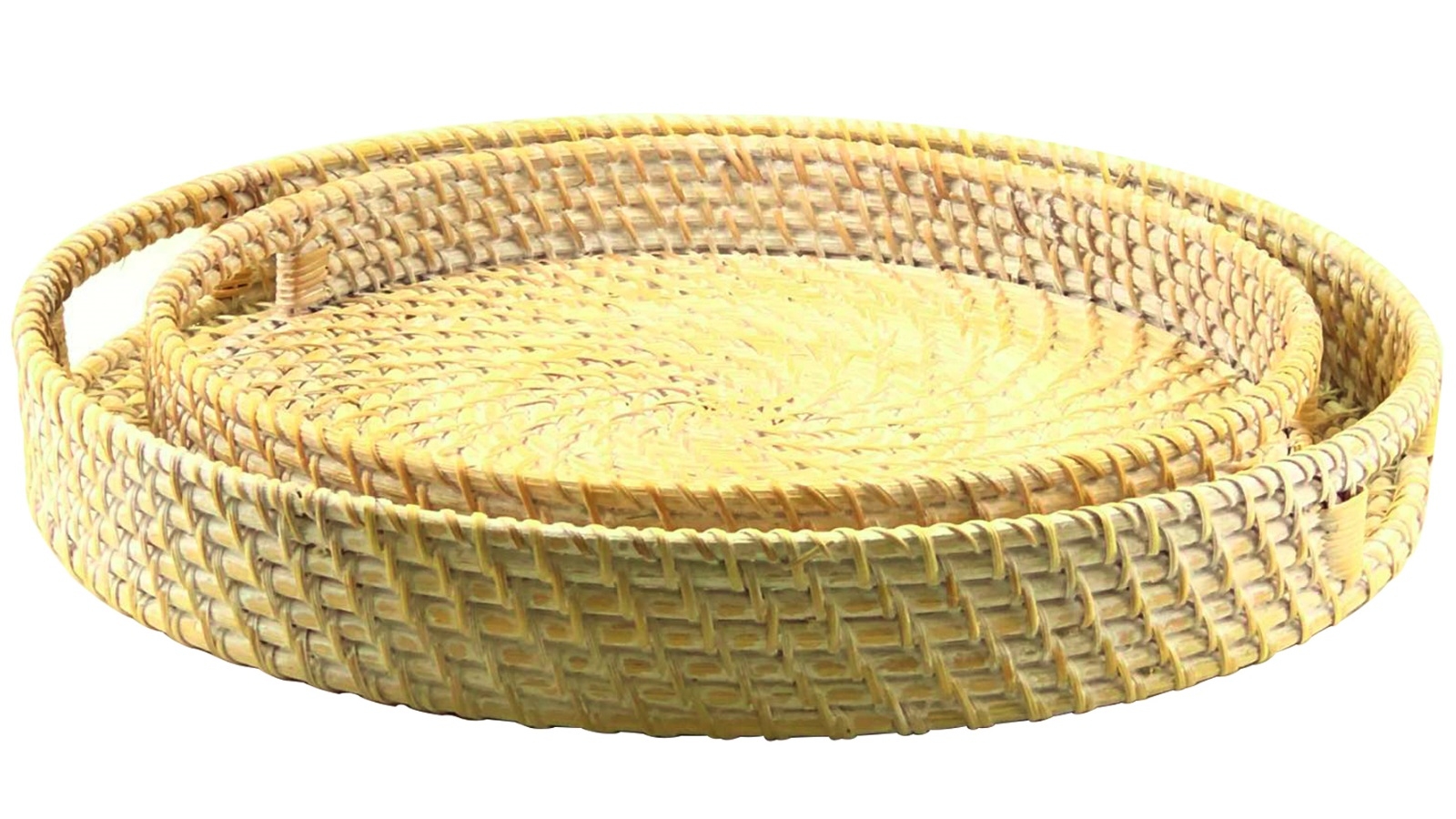 Nova Star White Wash Rattan Serving Tray - Set of 2