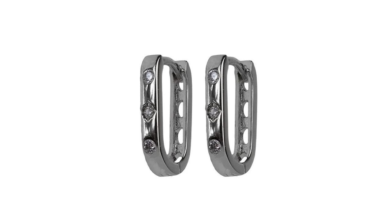 Adnohr Sensation Rhodium Plated Rectangle Huggie Earring