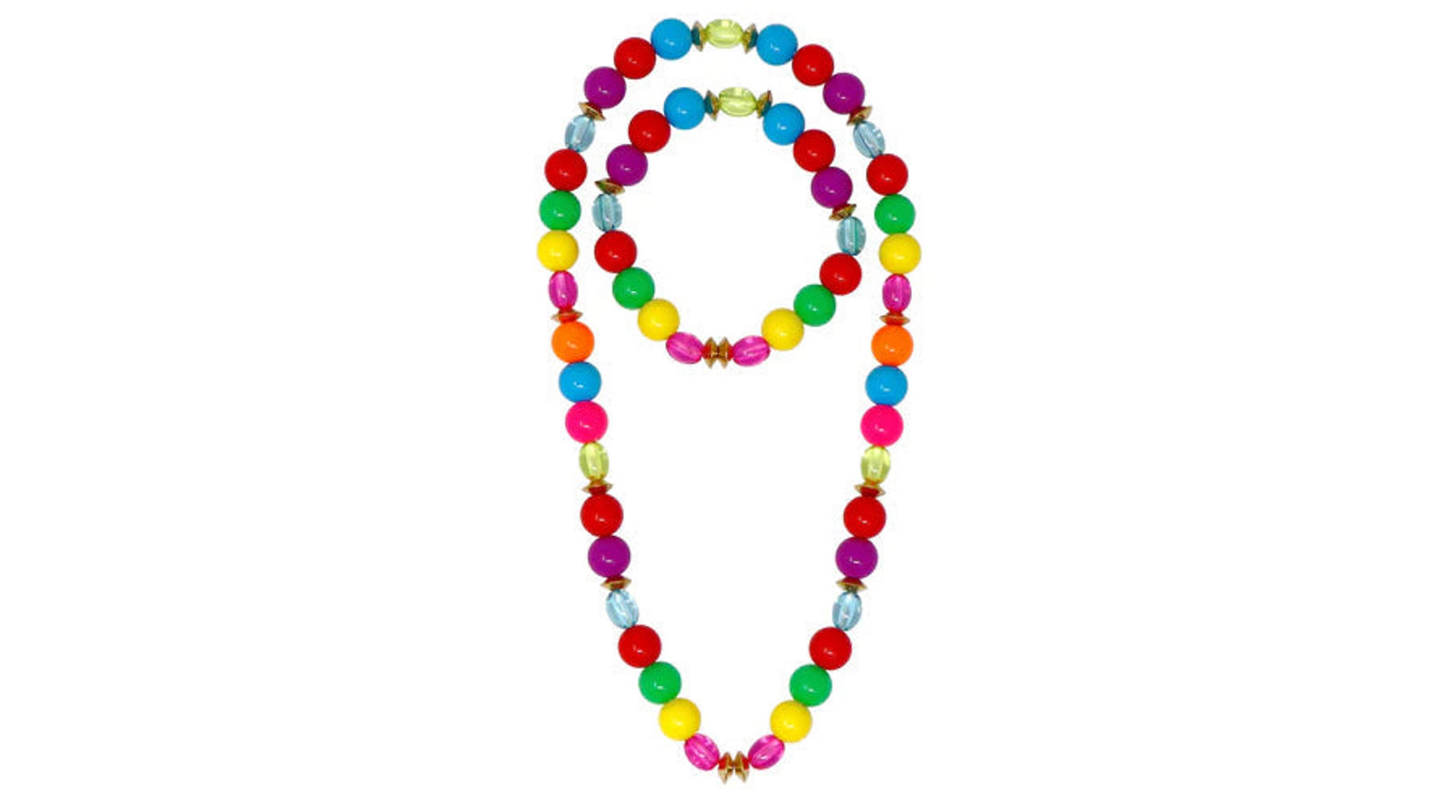 Pink Poppy Rainbow Bead Necklace and Bracelet Set