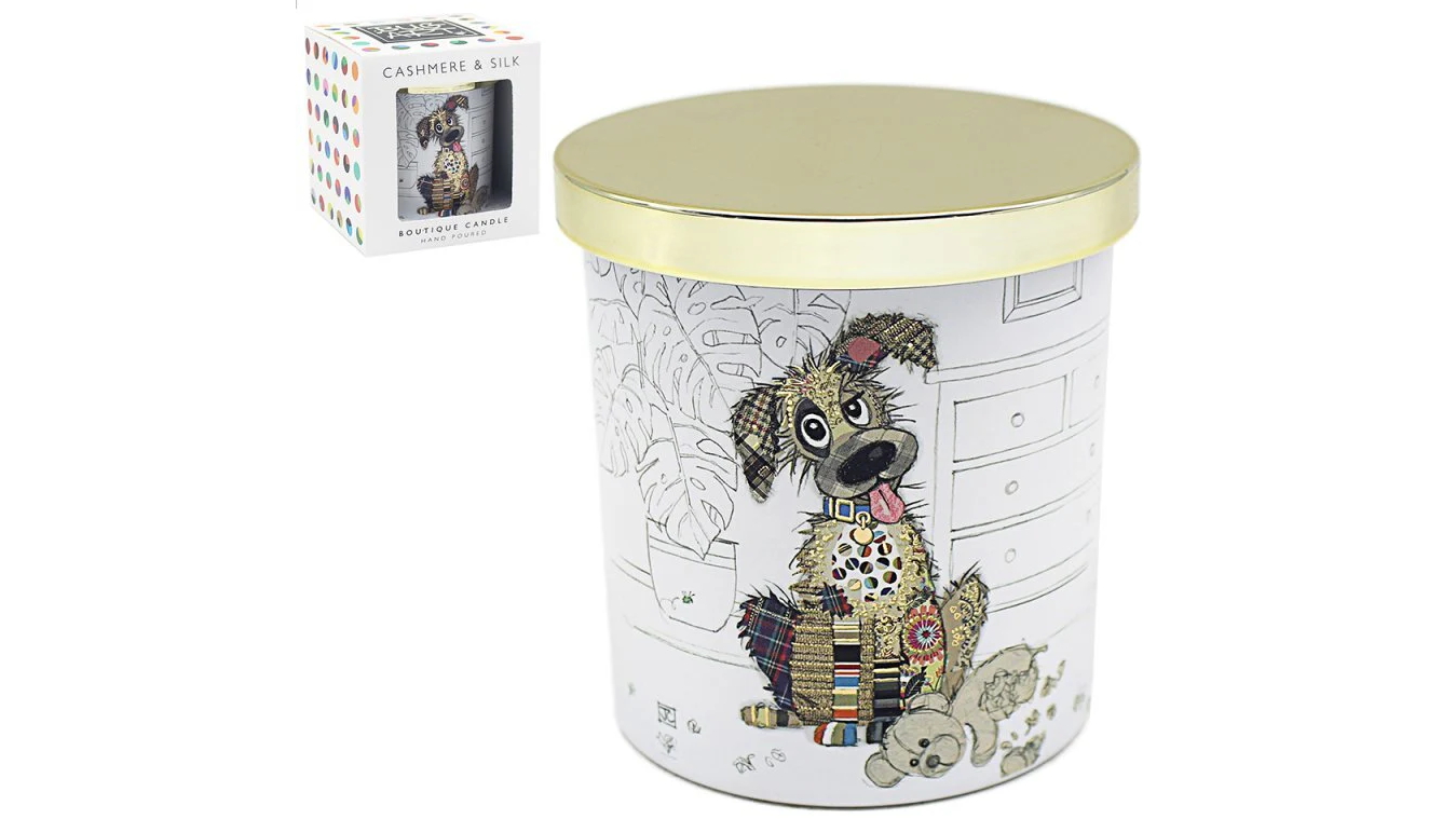 Bug Art Cashmere and Silk Hand Poured Scented Boutique Candle Dog Pattern Gift